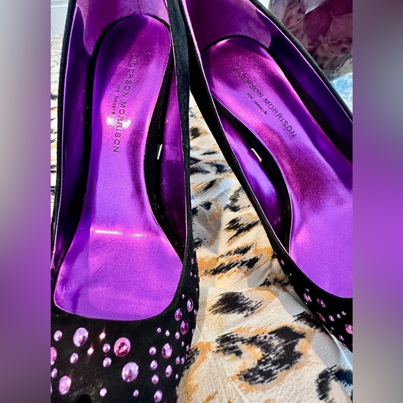 Sigerson Morrison for Target black suede, purple rhinestone heels - Picture 5 of 10